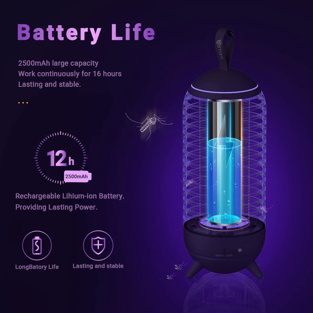 Bug Zapper Outdoor Wireless Mosquito Zapper Indoor Portable Camping Bug Zapper 2500mAh Electric Trap Ideal for Fly Traps (White)