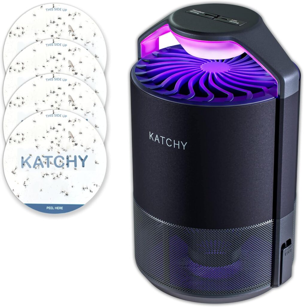 Katchy Indoor Insect Trap - Catcher  Killer for Mosquitos, Gnats, Moths, Fruit Flies - Non-Zapper Traps for Inside Your Home - Catch Insects Indoors with Suction, Bug Light  Sticky Glue (Black)