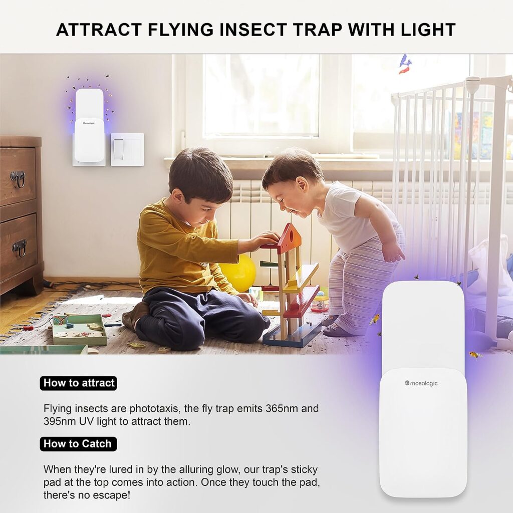 Mosalogic Fly Trap Indoor Flying Insect Traps Plug-in for Fruit Flies,Gnats, and House Flies - Gnat Killer Trapper Plug-in Fly Insect Catcher, 400 Sq Ft Protection Area