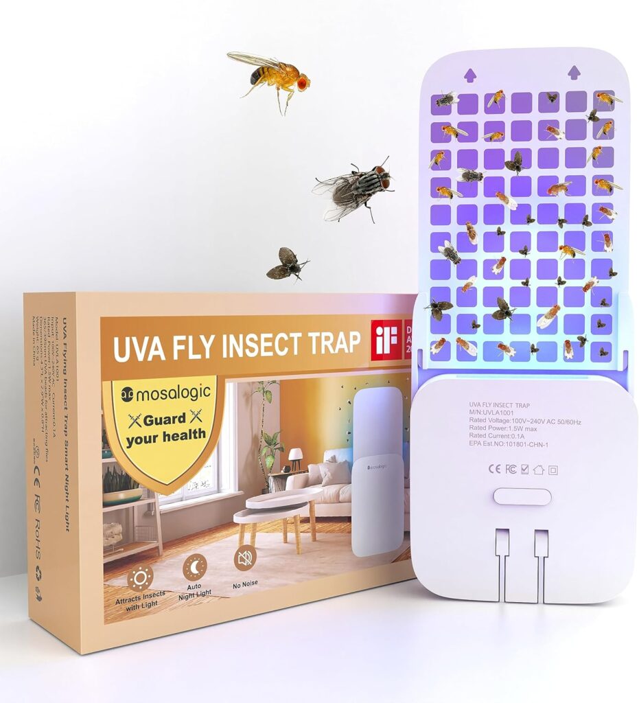 Mosalogic Fly Trap Indoor Flying Insect Traps Plug-in for Fruit Flies,Gnats, and House Flies - Gnat Killer Trapper Plug-in Fly Insect Catcher, 400 Sq Ft Protection Area