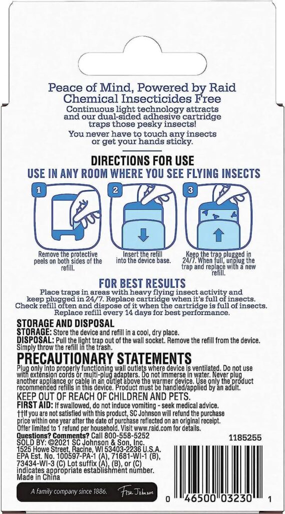 Raid Essentials Flying Insect Light Trap Refills, 16 Light Trap Refill Cartridges, Featuring Light Powered Attraction