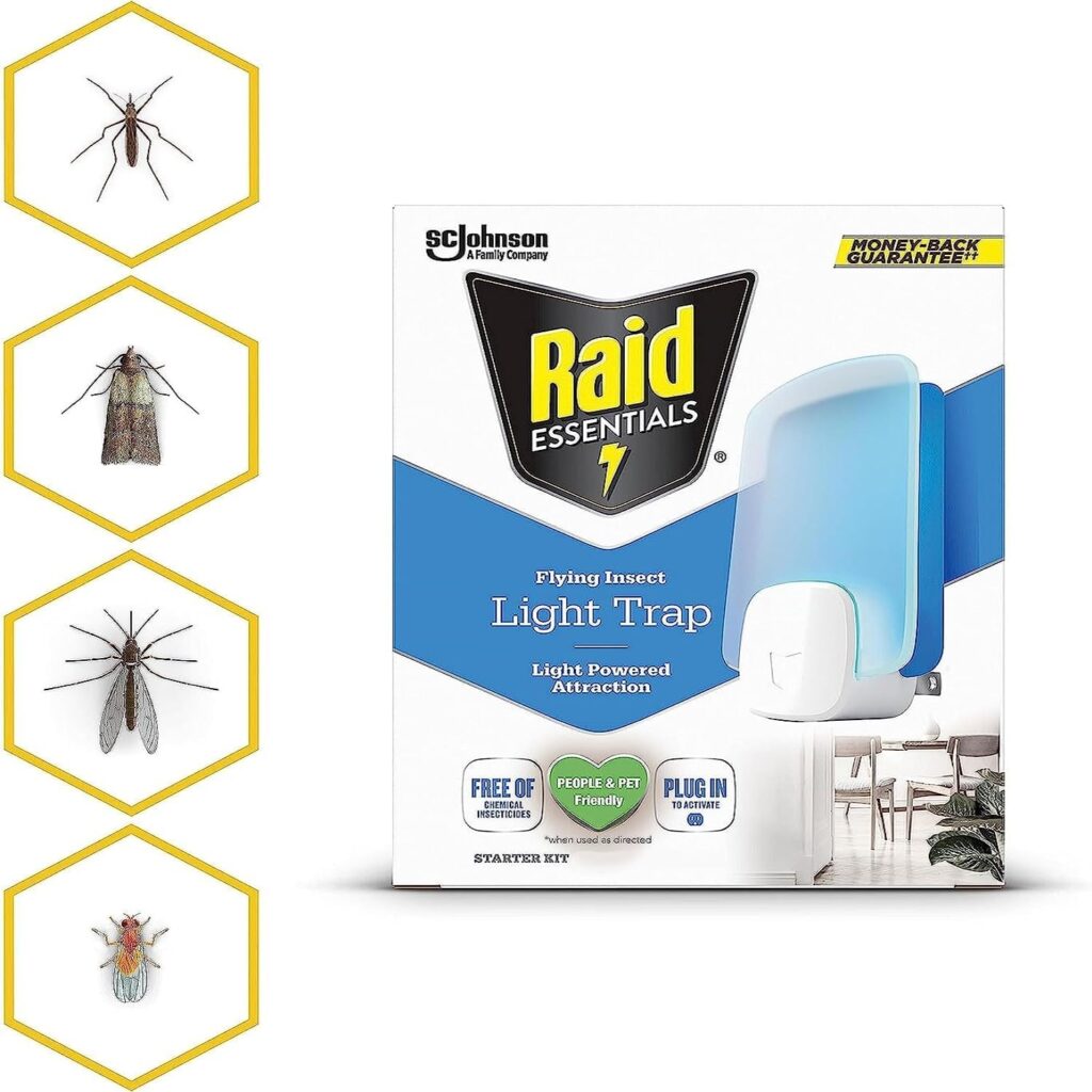 Raid Essentials Flying Insect Light Trap Refills, 16 Light Trap Refill Cartridges, Featuring Light Powered Attraction