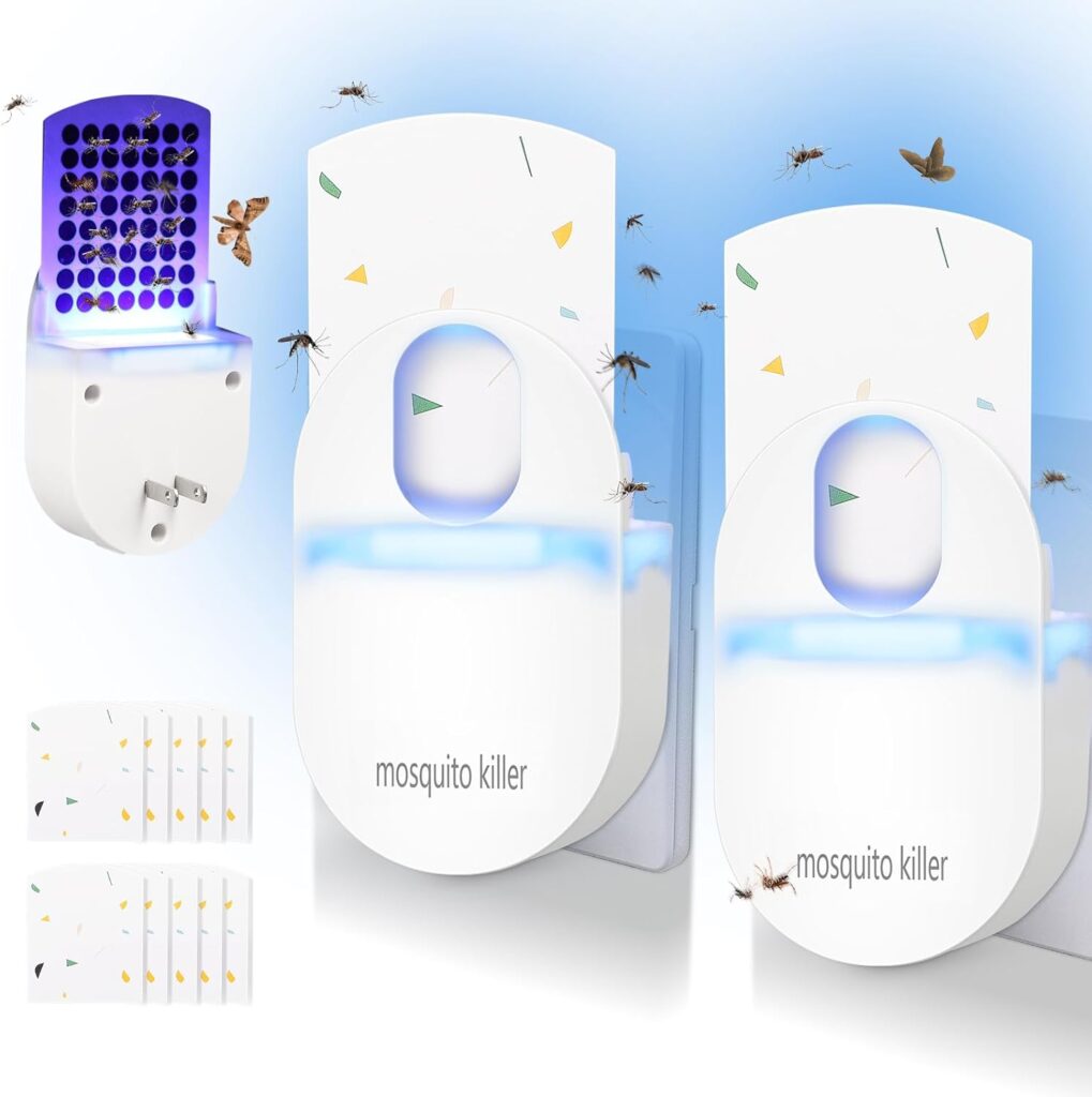 2 Pack Flying Insect Trap Plug-in Electric Mosquito Gnat Insect Traps Killer with Night Light UV Attractant Catcher 10 Sticky Trap Boards, Fruit Fly Traps Indoor for Home Bug Catcher for House Office