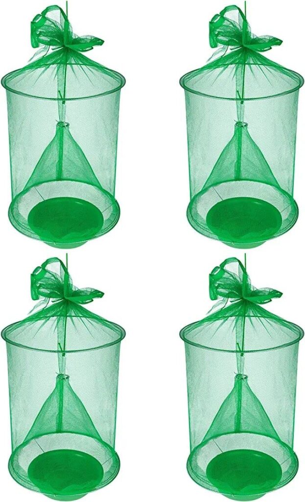 4 Pack Ranch Fly Traps - Reusable Fly Traps with Bait-Tray Outdoor Indoor Hanging,Stable Horse Fly Catcher Cage for Farms,Park, Restaurants