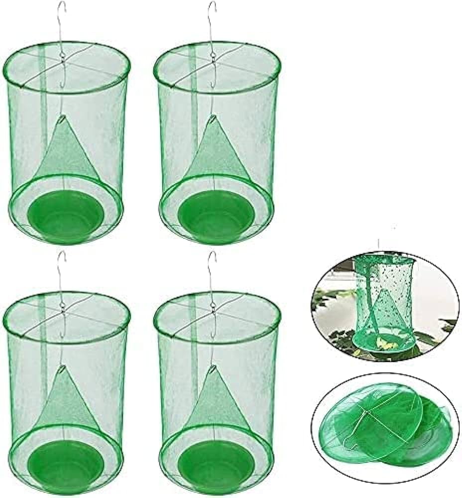 4 Pack Ranch Fly Traps - Reusable Fly Traps with Bait-Tray Outdoor Indoor Hanging,Stable Horse Fly Catcher Cage for Farms,Park, Restaurants