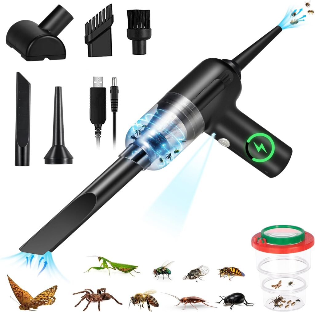 Bug Catcher Insect Traps Indoor Outdoor, Bug Vacuum for Adults with USB Charging, Indoor Fly Trap for Home with Light Up and Cage, Fly Catcher for Moth Cockroach Spider Ant Bedbug and Small Insects