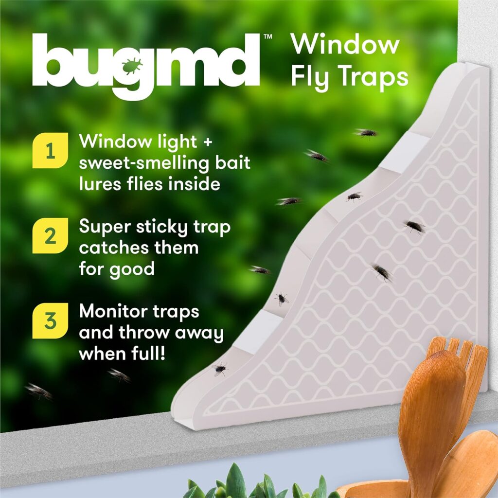 BugMD Fly Traps for Windows - Fly Traps for Indoors Sticky, Indoor Fly Traps, Fly Paper Corners, Indoor Fly Catcher, House Fly Killer Indoor, Indoor Fly Control, Window Fly Tape, Corner Fly Strips