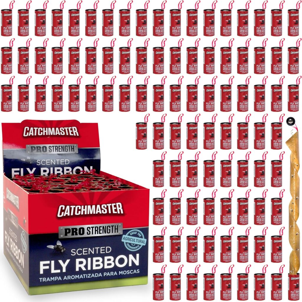 Catchmaster Fly Ribbon, Bug  Fly Traps for Indoors and Outdoors, Premium Sticky Adhesive Fruit Fly  Gnat Hanging Strips, Bulk Scented Flying Insect Paper Rolls (20-Pack)
