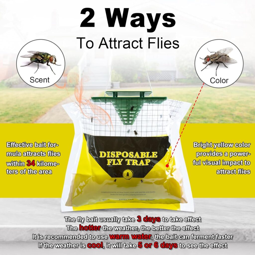 Fly Traps Outdoor Hanging, 8 Natural Pre-Baited Fly Hunter Stable Horse Ranch Fly Trap, Mosquito Fly Bags Outdoor Disposable Catchers Killer Repellent for Barn Farm Patio  Camping