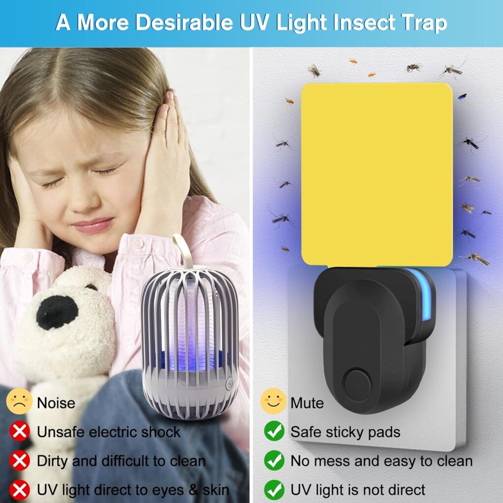 Flying Insect Trap Plug-in, 2023 Upgrade Plug-in Bug Catcher Mosquito Fruit Fly Trap Gnat Killer Indoor, Safe Non-Toxic UV Night Light Fly Trap with Sticky Trap for Flies, Gnats, Moths (Green, 1 Pack)