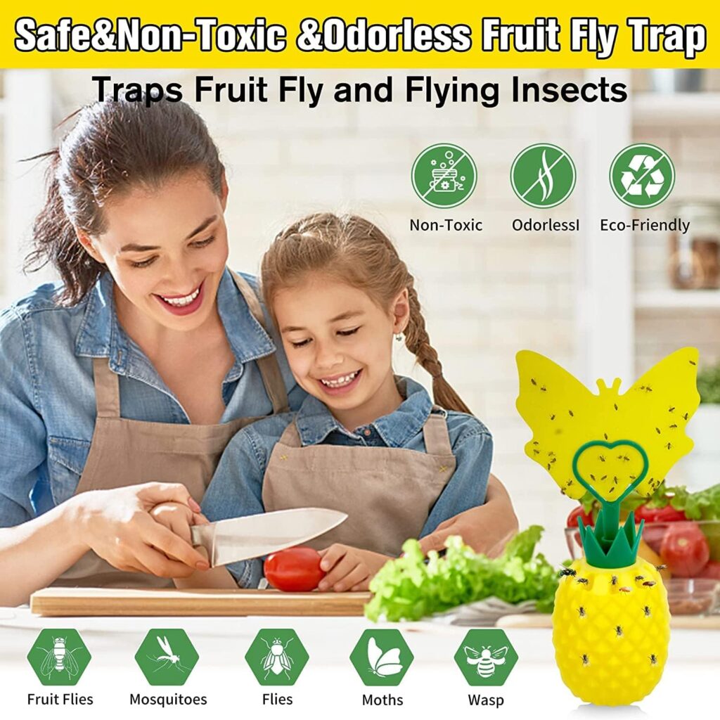Fruit Fly Trap for Indoors, 2023 Upgrade Fruit Fly Gnat Traps for House Indoor with Yellow Sticky Pads, Non-Toxic Reusable Fruit Fly Gnat Killer Fly Catcher Comes with Bait for Plant/Kitchen (2 Pack)