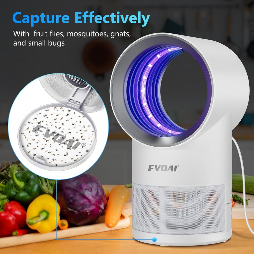 FVOAI Fly Traps Indoor for Home, Fruit Fly Trap for Indoors Bug Zapper M3 Indoor Insect Trap with Suction, Time Setting, Bug Light  10 Pcs Sticky Glue Boards (White)