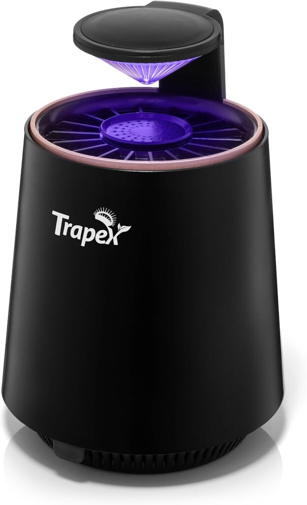 Trapex Indoor Insect Trap - Effective Non-Zapper Fruit Fly, Gnat, Moth and Mosquito Trap with Refillable Bait Pod  5 Sticky Pad Refills - Gnat Traps for House Indoor, Bug Catcher  Killer (Black)